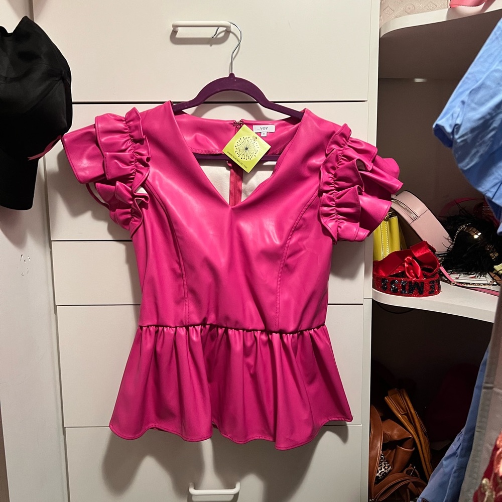 Pink vegan leather top